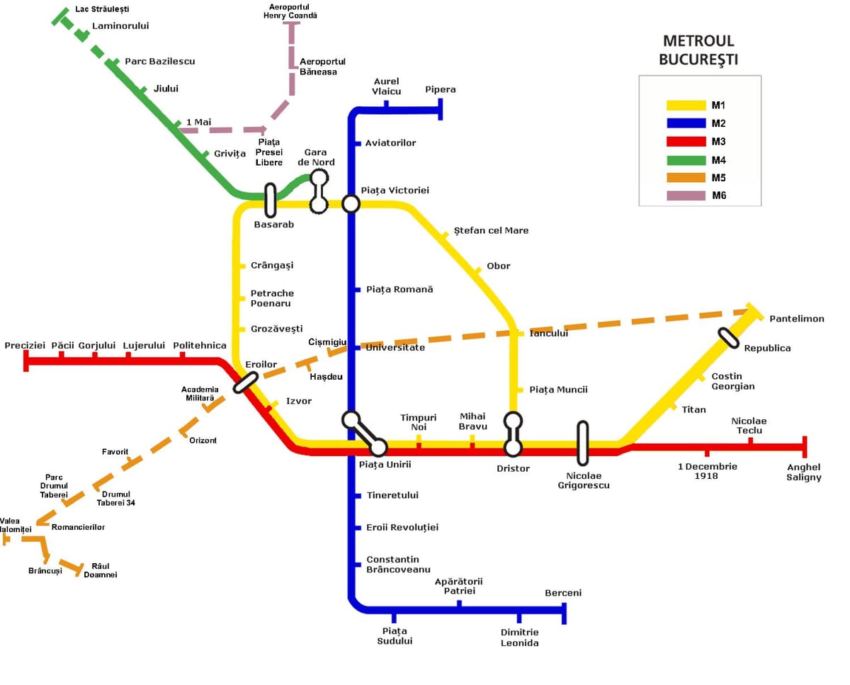 metro haritası Bükreş, Romanya